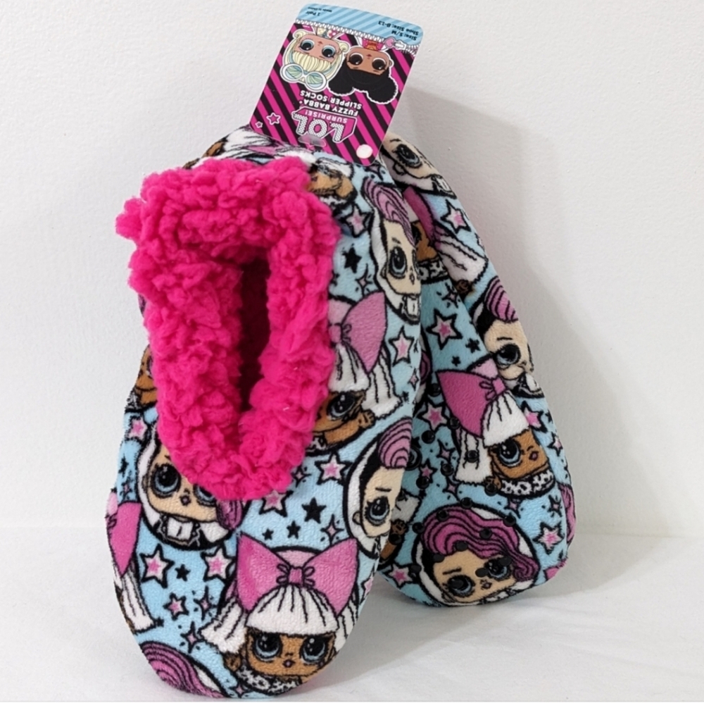 NWT Girls L.O.L. Surprise! Fuzzy Baba Slipper Socks , Size: S/M, Shoe Size: 8-13